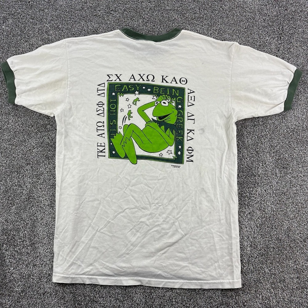 Vintage Kermit The Frog Shirt Mens Large White Ringer Greek Week Albion College‎